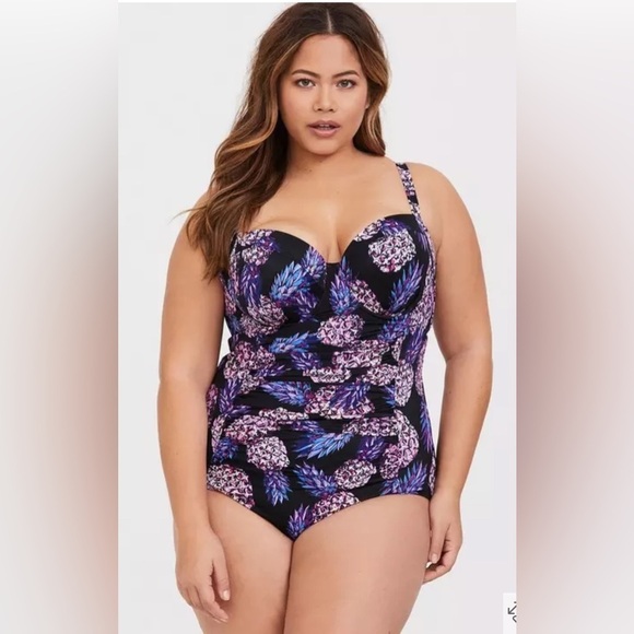 Torrid Beachy Tropical Hawaiian Pineapple Push-Up Demi Slim Fix Swimsuit 3 R - Picture 1 of 10